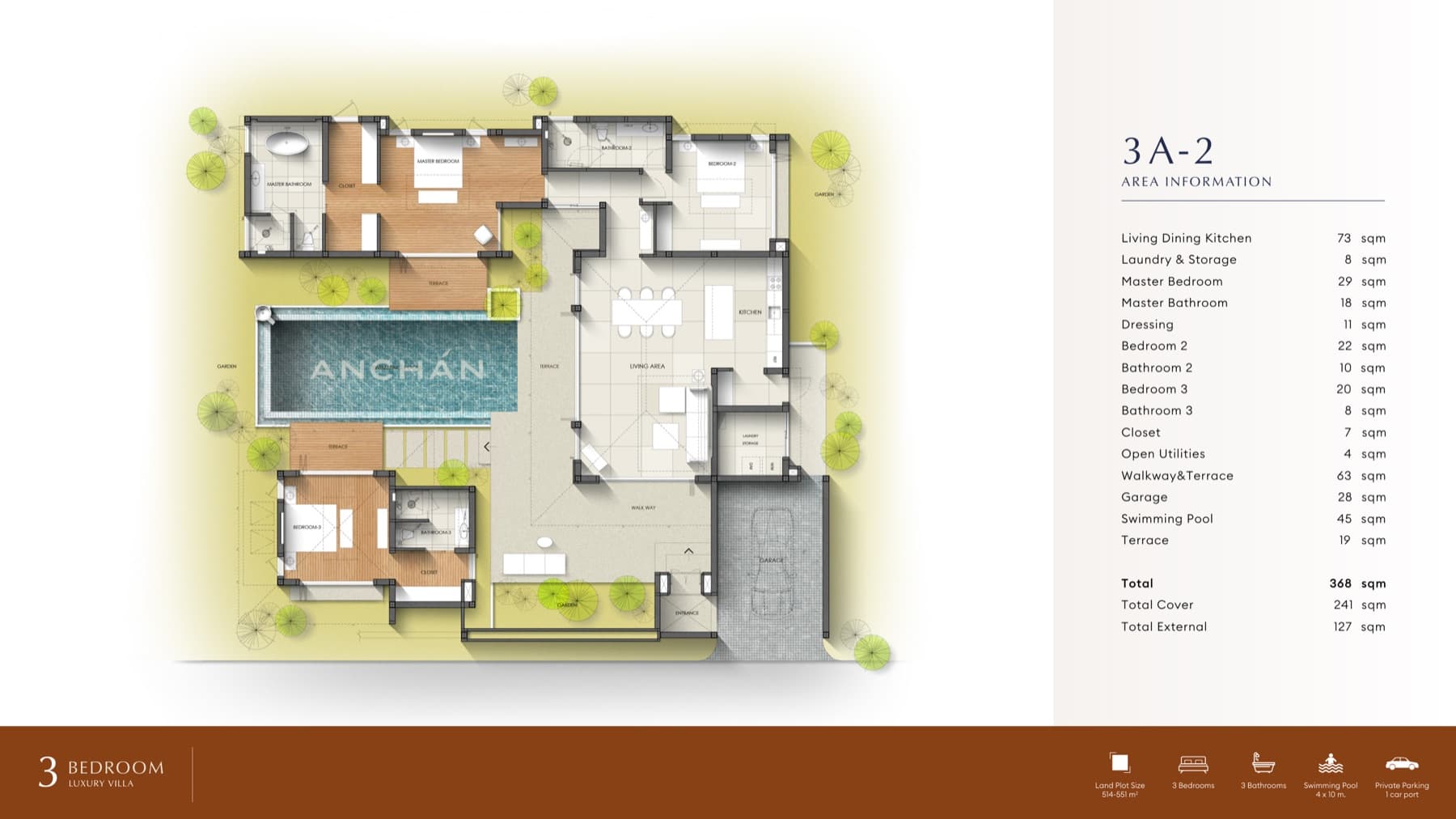Type 3A-2 · 3 Bedroom Villa layout